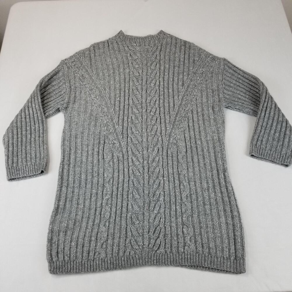 Express Women’s Gray Cable Knit Sweater Dress Tunic XL Mock Neck Ribbed NWT